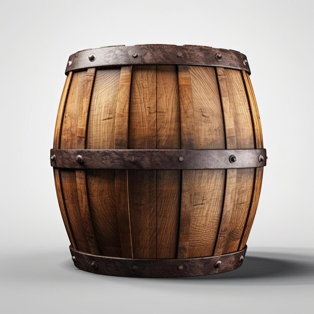 um barril de madeira tradicionalmente decorado com batidas isoladas em branco no estilo da imagem u