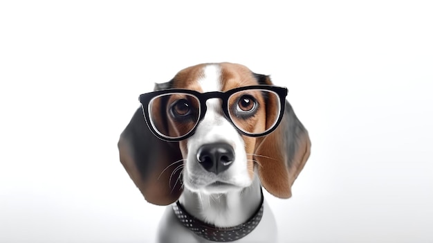 Um beagle com óculos nele