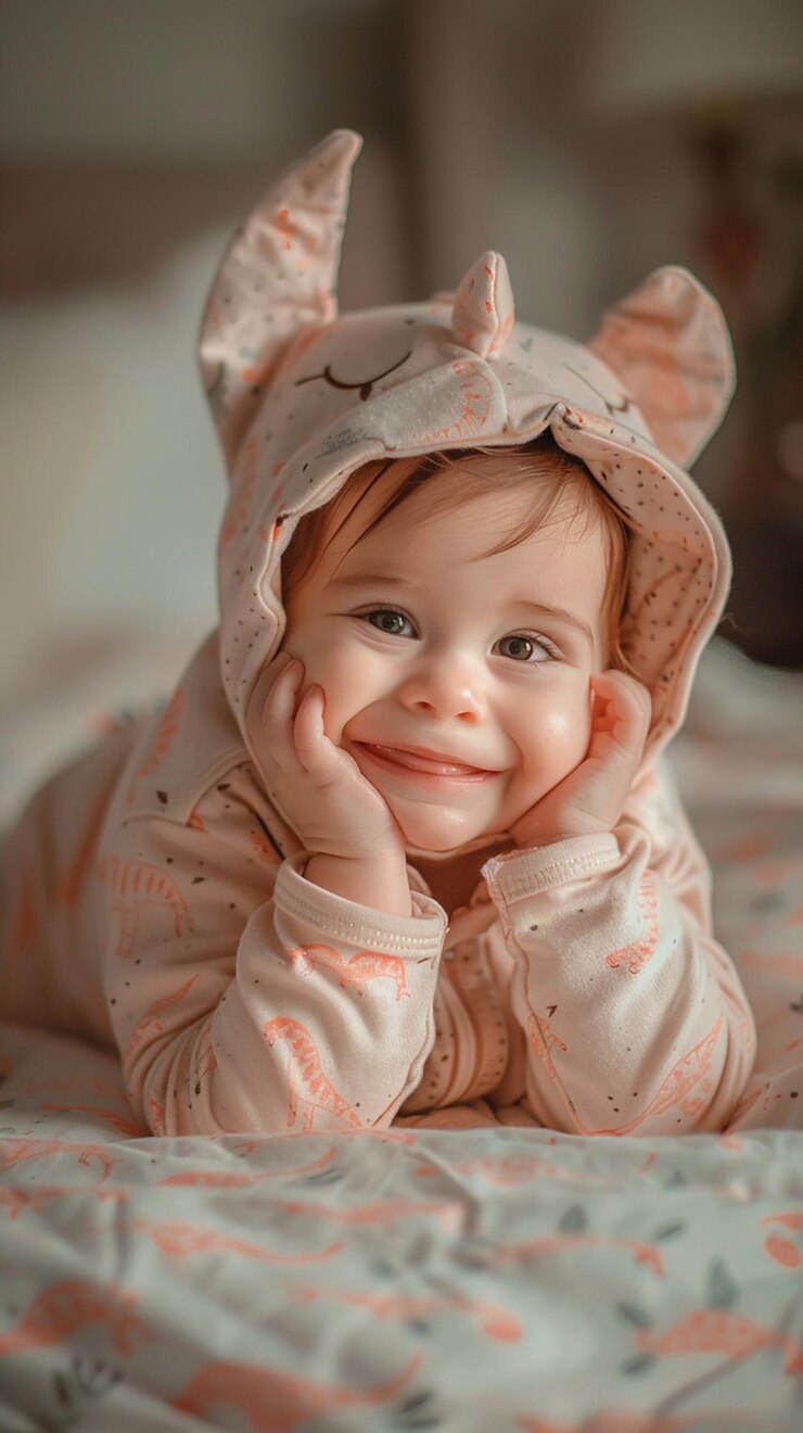Foto um bebé a usar um chapéu de coelho está a usar um chapéu de coelho