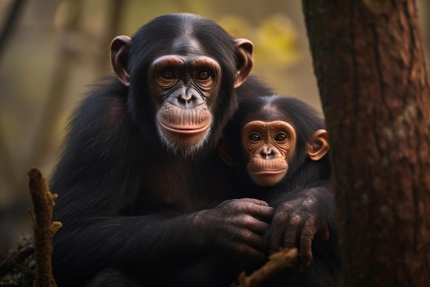 um bebê chimpanzé e sua mãe
