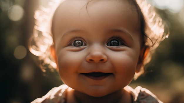 Um bebê com um grande sorriso no rosto