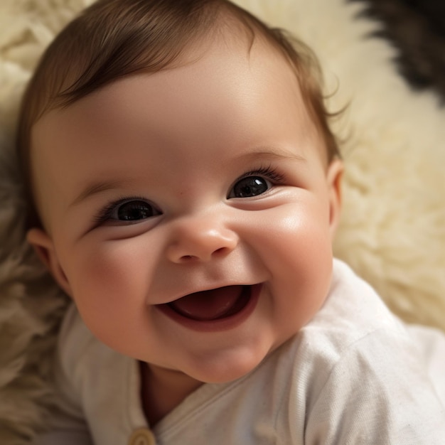 Foto um bebê com um grande sorriso no rosto