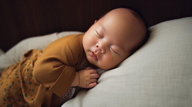 Foto um bebê dormindo com os olhos fechados e os olhos fechados.