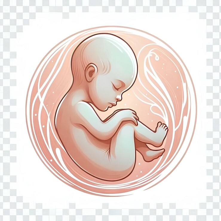 Foto um bebê em um círculo com um fundo branco