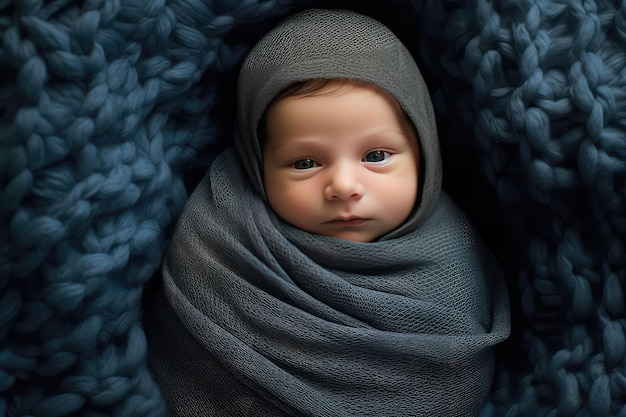 Um bebê enrolado em um cobertor