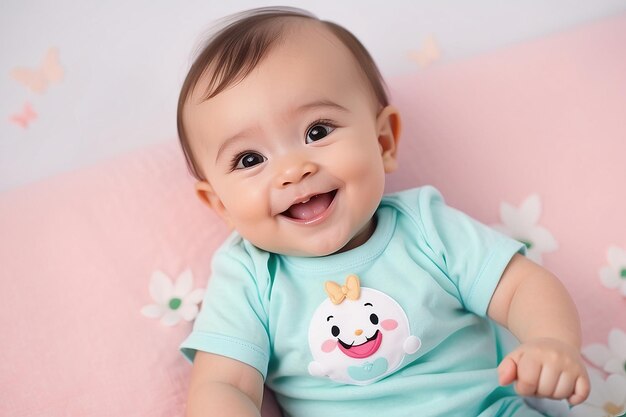 Foto um bebé lindo e sorridente.