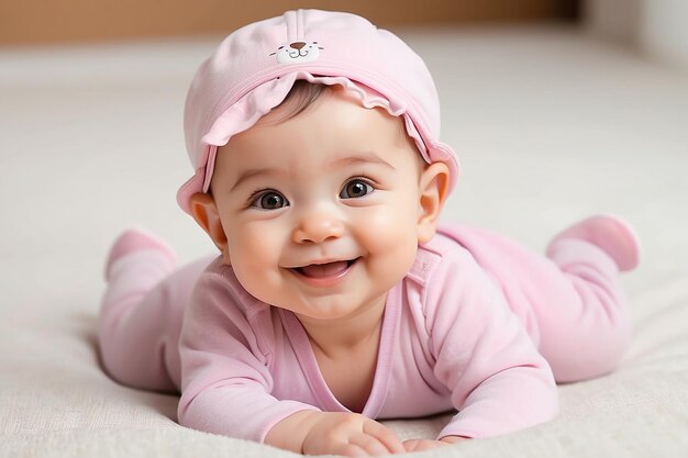 Foto um bebé lindo e sorridente.