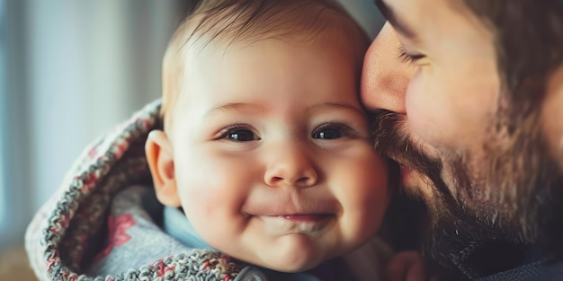 Um bebê sendo abraçado e beijado por seus pais