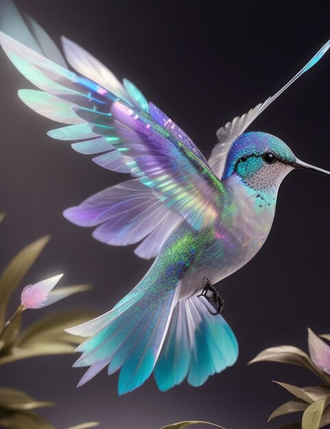 Foto um beija-flor com o nome do pássaro na asa