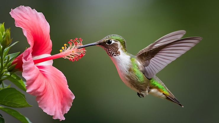Foto um beija-flor está voando perto de uma flor