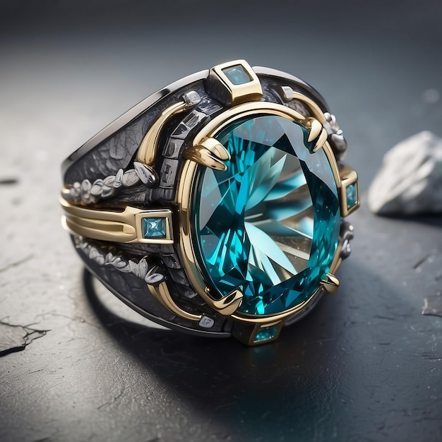 Um belo anel de diamante azul .