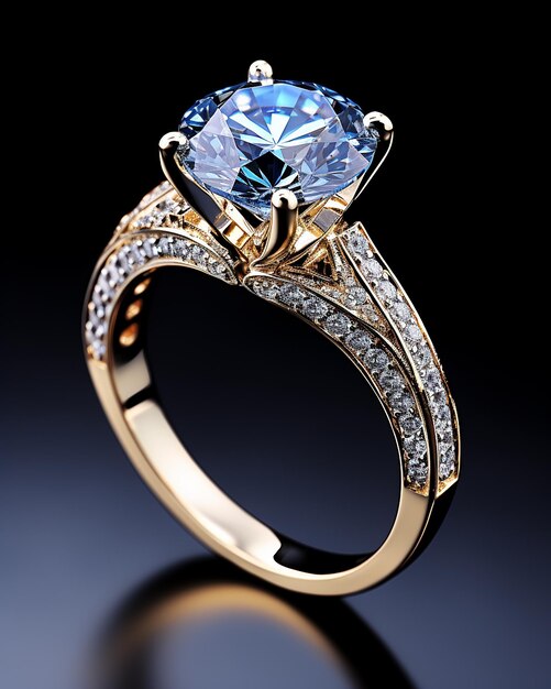 Um belo anel de noivado com diamantes.