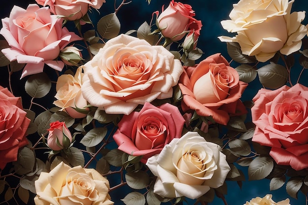 Um belo arranjo de rosas.