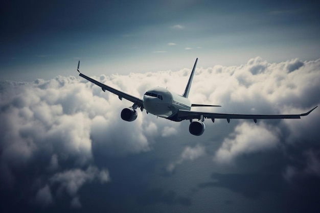 Um belo avião voa no céu gerado por IA