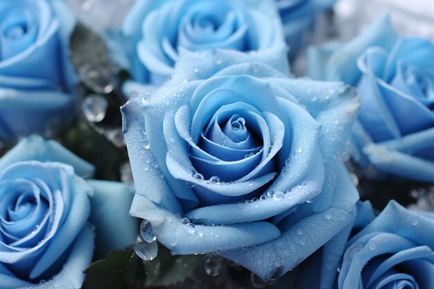 Foto um belo buquê de flores azuis geladas.