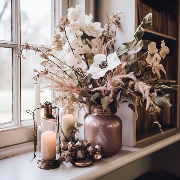 Um belo buquê de flores em um arranjo floral em vaso