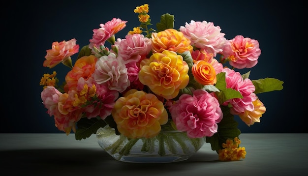 Um belo buquê de flores frescas traz romance à mesa gerado por inteligência artificial