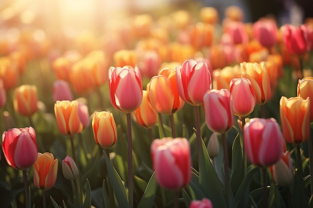 Um belo buquê de tulipas na primavera.