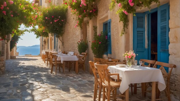 Foto um belo café de rua de verão na grécia