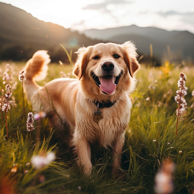 Um belo cão no jardim