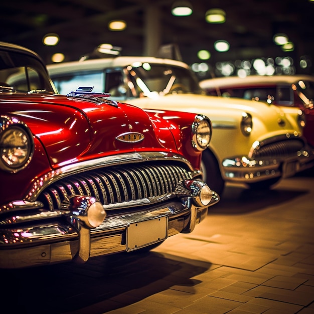 Um belo carro clássico vintage, um velho modelo de carro personalizado.