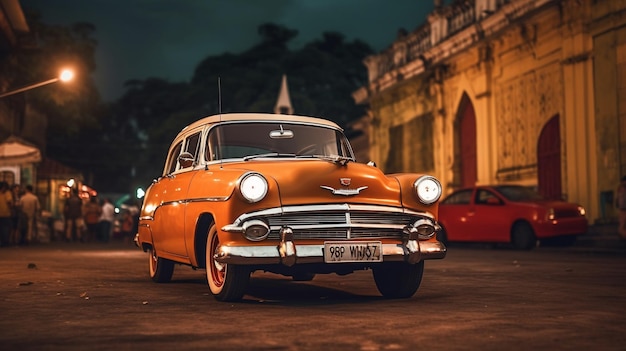 Um belo carro clássico vintage, um velho modelo de carro personalizado.