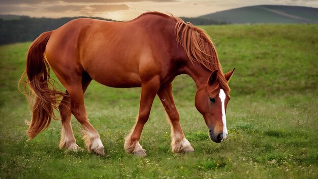 Um belo cavalo castanho.