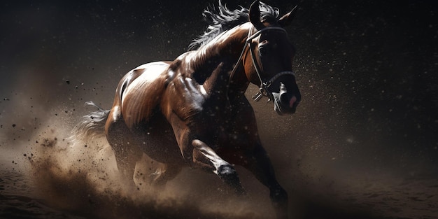 Um belo cavalo com uma longa crina Retrato em movimento Belo retrato de cavalo Panorama Banner