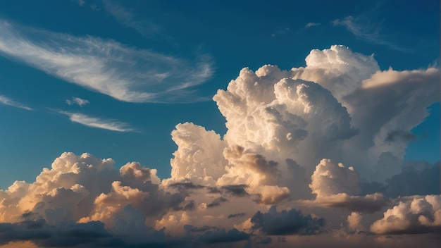 Um belo céu com nuvens cumulus sobre uma paisagem serena