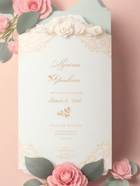 Um belo convite de casamento com desenho de rosa desenhado à mão.