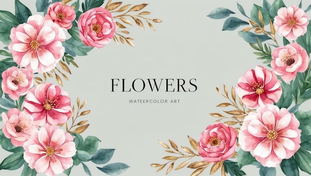 Um belo desenho floral aquarelado com elegantes flores e vegetação