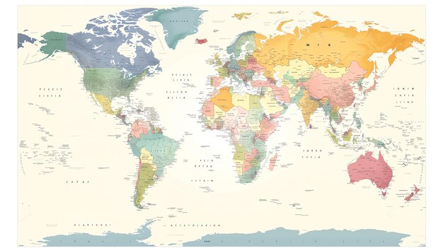 Foto um belo e informativo mapa do mundo o mapa apresenta uma paleta de cores apastel e uma riqueza de detalhes
