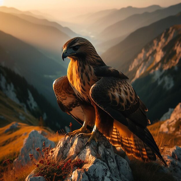 Um belo falcão de cauda vermelha sentado na natureza fundo realista ai gerado