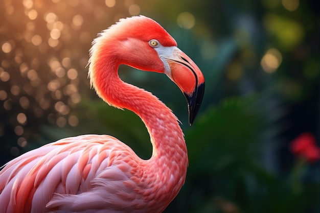 Um belo flamingo rosa a caminhar numa lagoa.