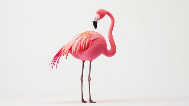 Foto um belo flamingo rosa está de pé em uma perna em uma postura graciosa