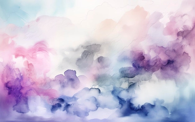 Um belo fundo abstrato de aquarela com azul roxo e rosa no estilo de céu azul realista, céu azul e branco, cinza claro e azul celeste geram ai