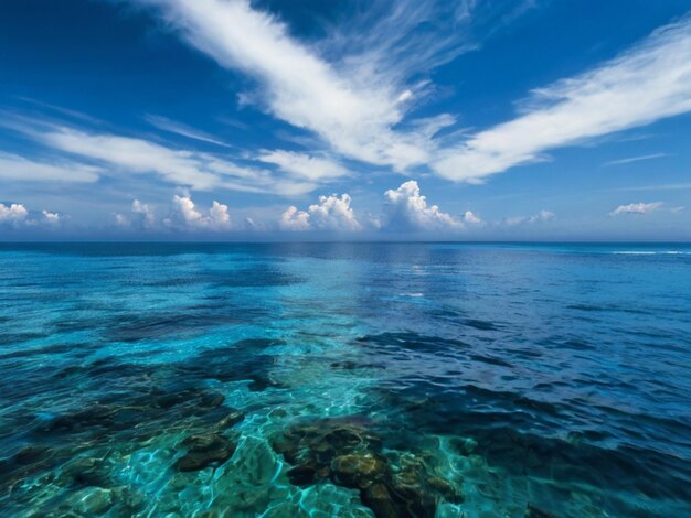 Um belo fundo de mar e céu azul.