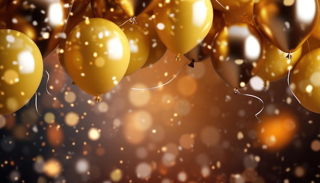 Foto um belo fundo festivo com balões dourados