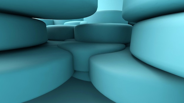 Um belo fundo futurista 3d em um fundo gradiente azul suave