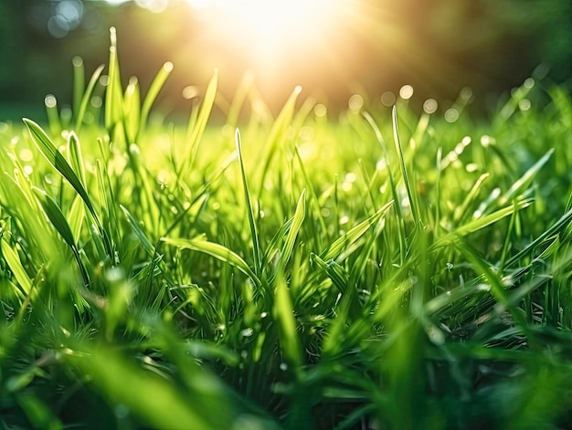 Um belo fundo natural de grama verde e sol.