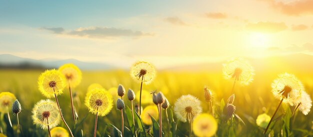 Um belo fundo natural de verão com dente-de-leão amarelo