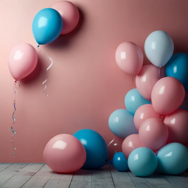 Um belo fundo panorâmico com balões cor-de-rosa e azul