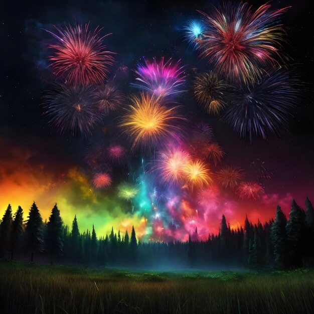 Um belo fundo realista de celebração de fogos de artifício