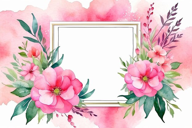 Um belo fundo rosa, aquarela, flor branca, moldura.