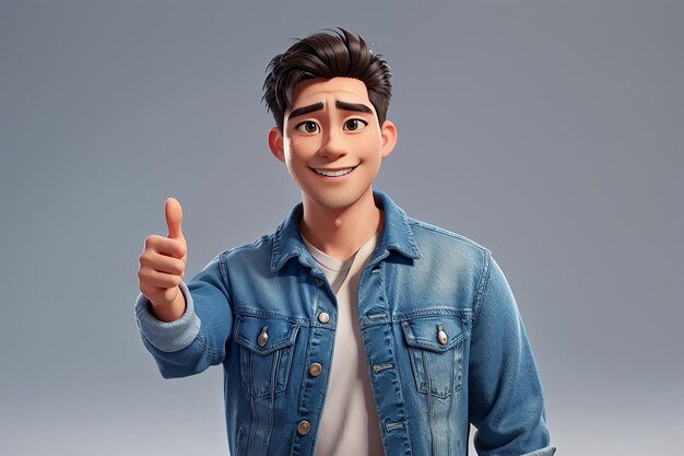 Um belo homem adulto asiático vestindo uma jaqueta de jeans sorrindo