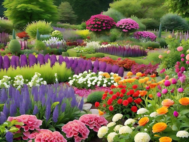 Um belo jardim de flores .