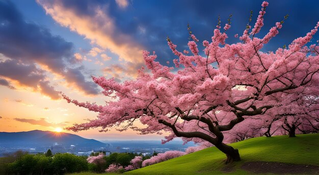 Um belo jardim japonês com sakura.