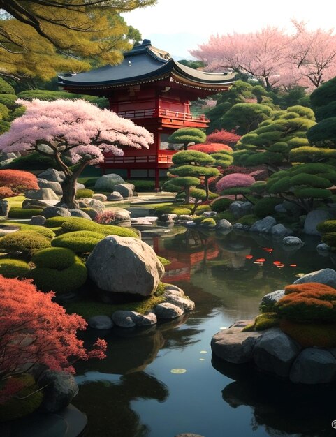 Foto um belo jardim japonês.