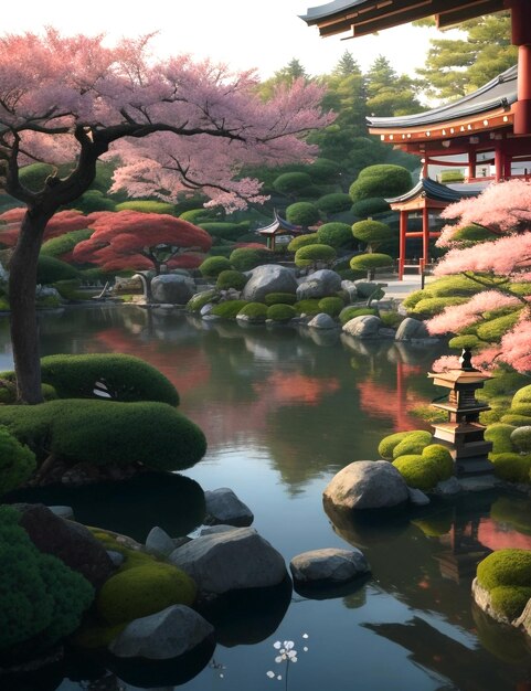 Um belo jardim japonês.