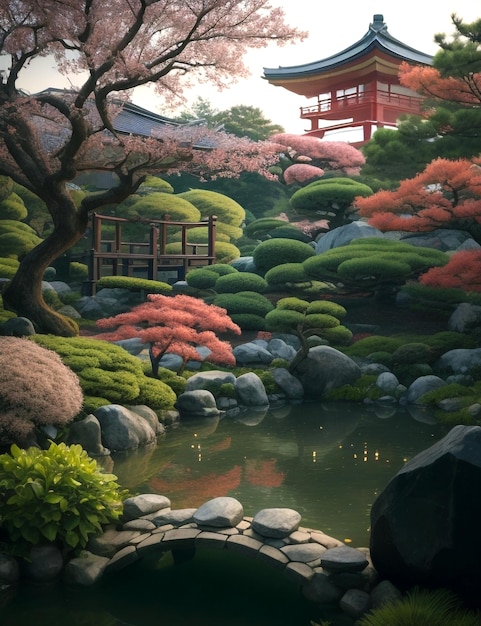 Um belo jardim japonês.